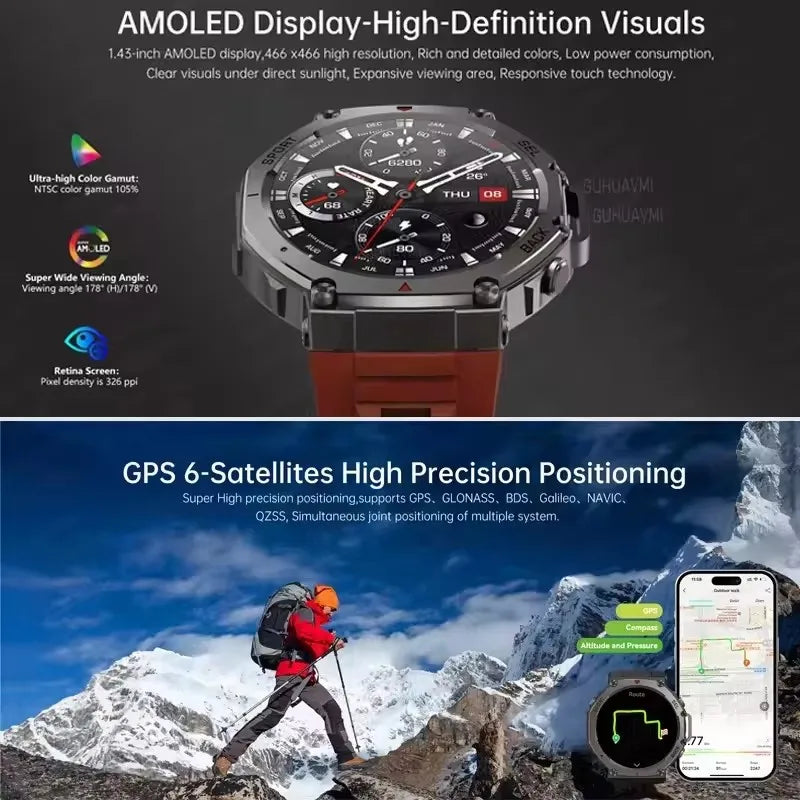 Relógio Smart GPS 10ATM com Bluetooth 5.3 – Ideal para Esportes e Aventura