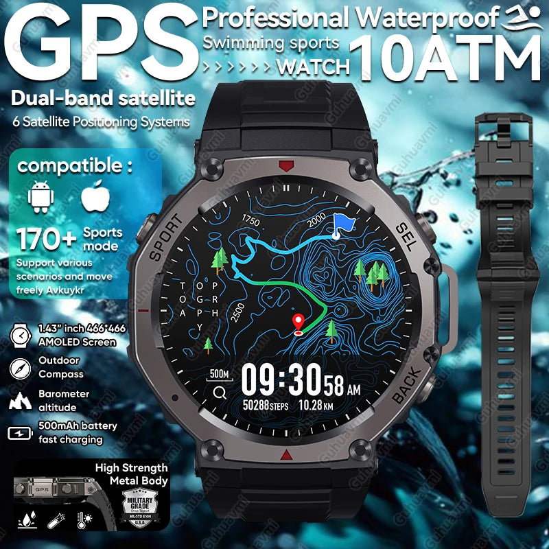 Relógio Smart GPS 10ATM com Bluetooth 5.3 – Ideal para Esportes e Aventura
