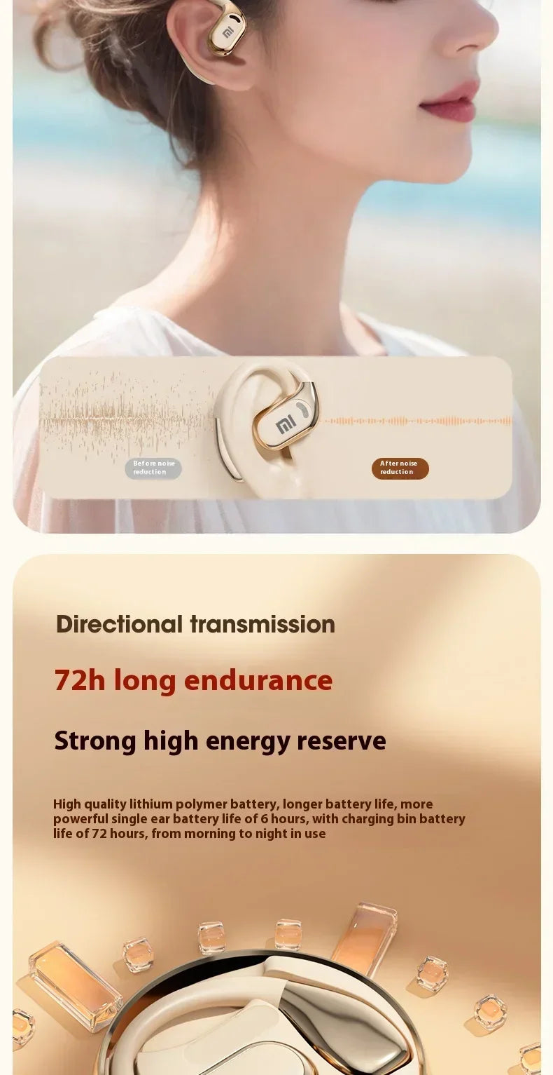 Xiaomi M76 with wireless Bluetooth running ear waterproof noise reduction painless wearing microphone headphones
